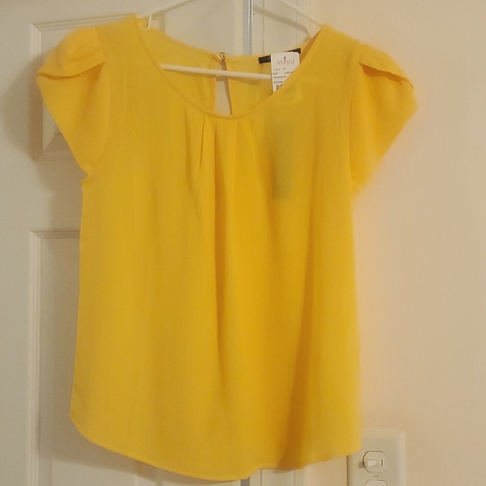PaperMoon Yellow short sleeve blouse with tulip sleeves, size Juniors small